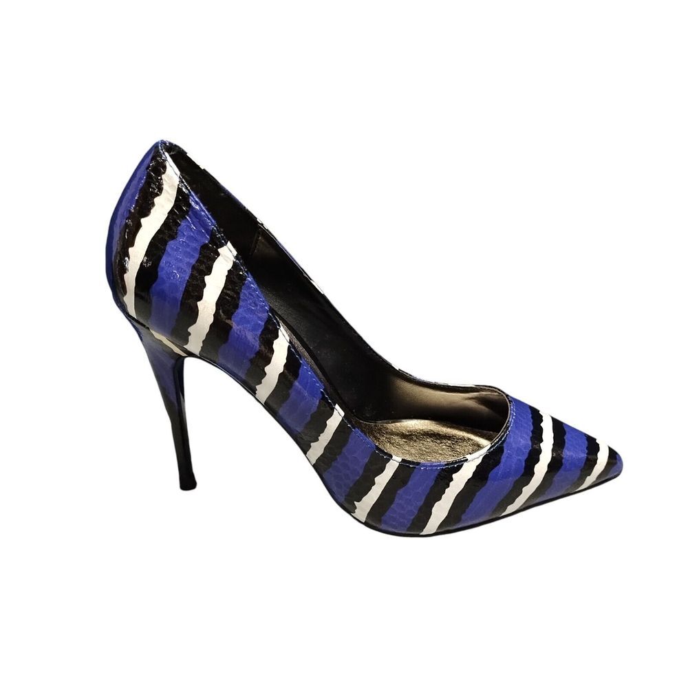 LFL Snakeskin Stiletto Pumps Heel Womens Sz 7 Purple Multi Pointed Toe Slip On - Picture 1 of 16